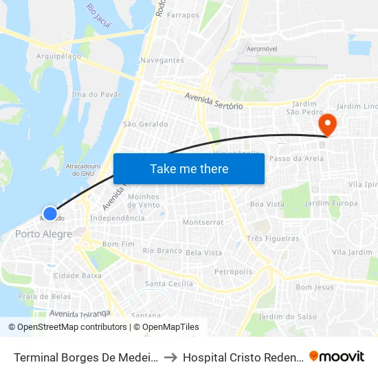 Terminal Borges De Medeiros to Hospital Cristo Redentor map