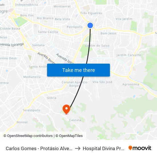 Carlos Gomes - Protásio Alves Sn (Piso 1) to Hospital Divina Providência map