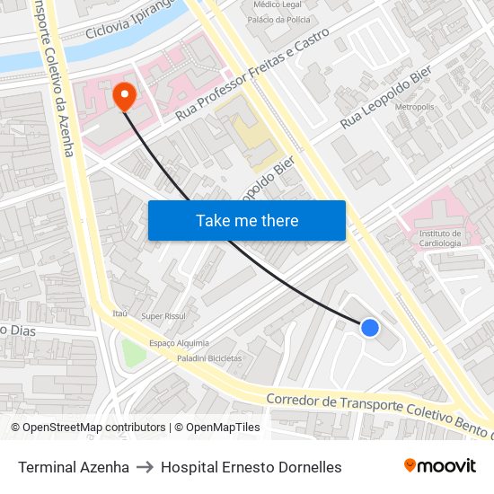 Terminal Azenha to Hospital Ernesto Dornelles map