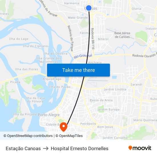 Estação Canoas to Hospital Ernesto Dornelles map