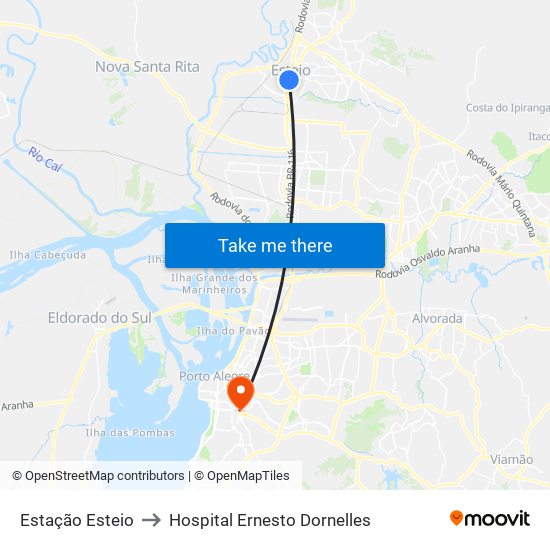 Estação Esteio to Hospital Ernesto Dornelles map