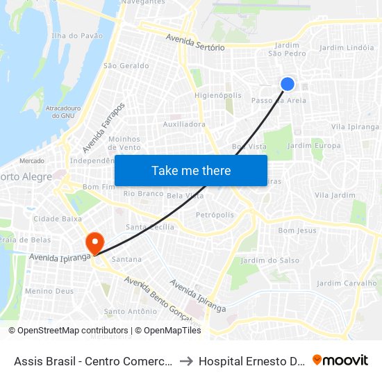 Assis Brasil - Centro Comercial [Centro] to Hospital Ernesto Dornelles map
