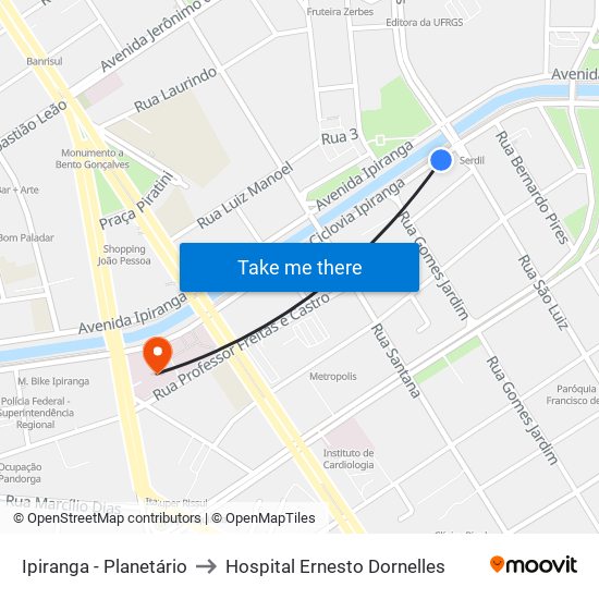 Ipiranga - Planetário to Hospital Ernesto Dornelles map