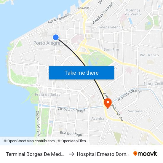 Terminal Borges De Medeiros to Hospital Ernesto Dornelles map