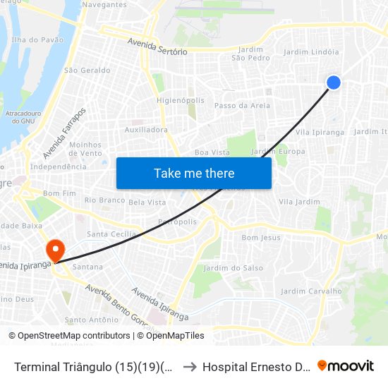 Terminal Triângulo (15)(19)(23)(27)(31) to Hospital Ernesto Dornelles map