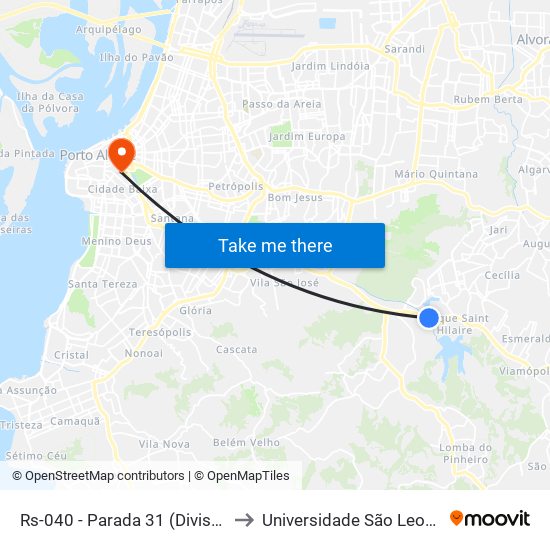Rs-040 - Parada 31 (Divisa Porto Alegre) to Universidade São Leopoldo Mandic map