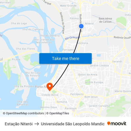 Estação Niterói to Universidade São Leopoldo Mandic map