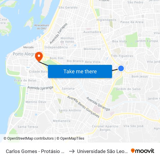 Carlos Gomes - Protásio Alves Sn (Piso 1) to Universidade São Leopoldo Mandic map