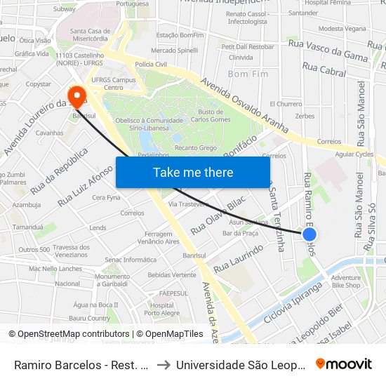 Ramiro Barcelos - Rest. Universitário to Universidade São Leopoldo Mandic map