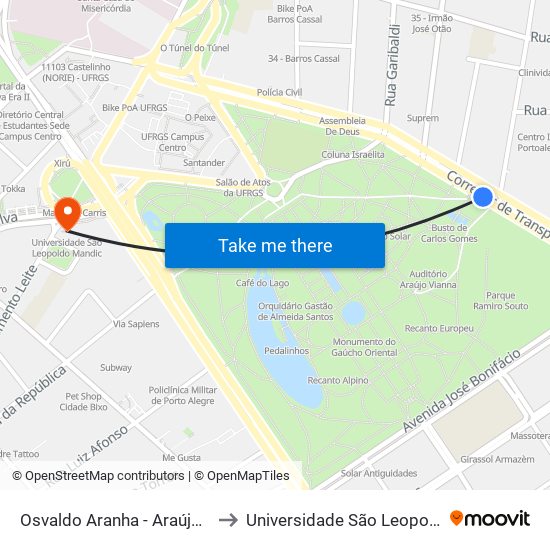 Osvaldo Aranha - Araújo Vianna Cb to Universidade São Leopoldo Mandic map