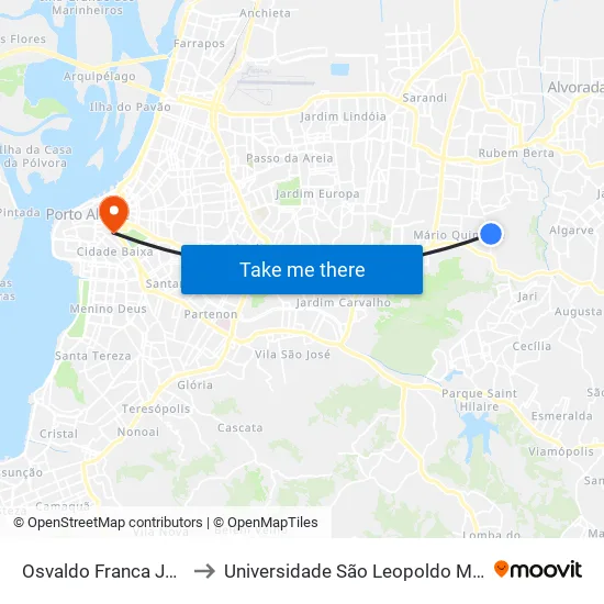 Osvaldo Franca Júnior to Universidade São Leopoldo Mandic map