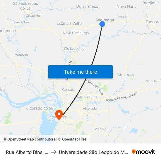 Rua Alberto Bins, 259 to Universidade São Leopoldo Mandic map