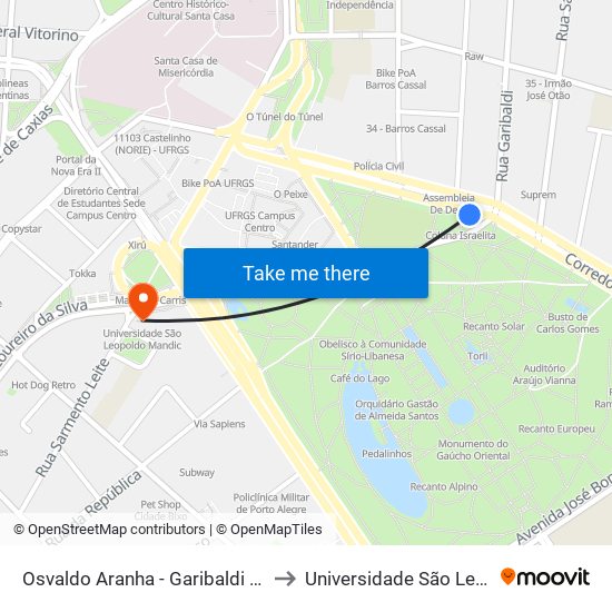 Osvaldo Aranha - Garibaldi (Fora Do Corredor) to Universidade São Leopoldo Mandic map