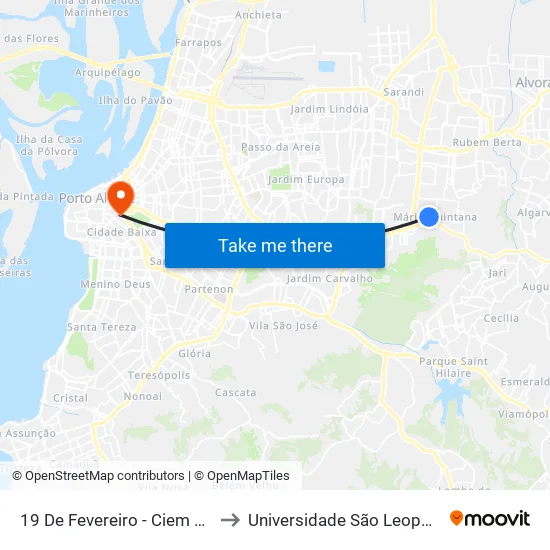 19 De Fevereiro - Ciem Victor Issler to Universidade São Leopoldo Mandic map