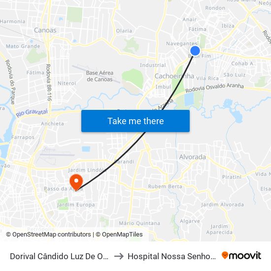 Dorival Cândido Luz De Oliveira - Parada 59 to Hospital Nossa Senhora Da Conceição map