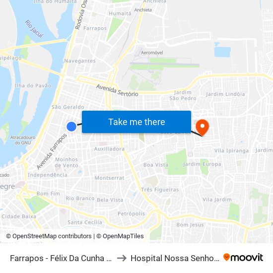 Farrapos - Félix Da Cunha (Fora Do Corredor) to Hospital Nossa Senhora Da Conceição map