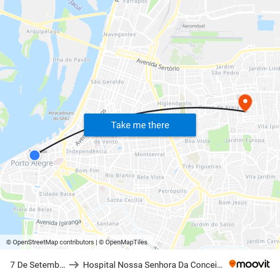 7 De Setembro to Hospital Nossa Senhora Da Conceição map