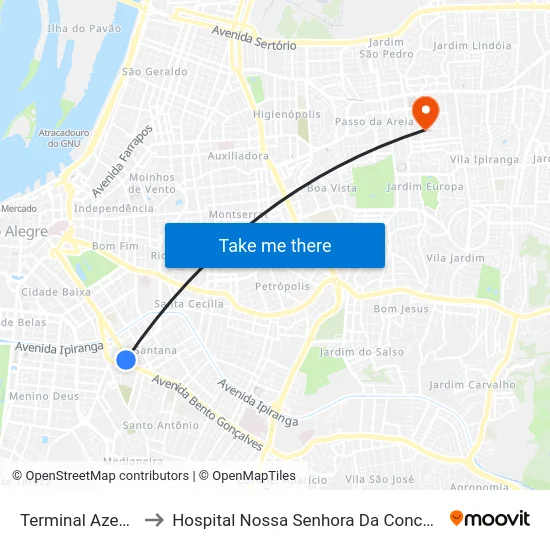 Terminal Azenha to Hospital Nossa Senhora Da Conceição map