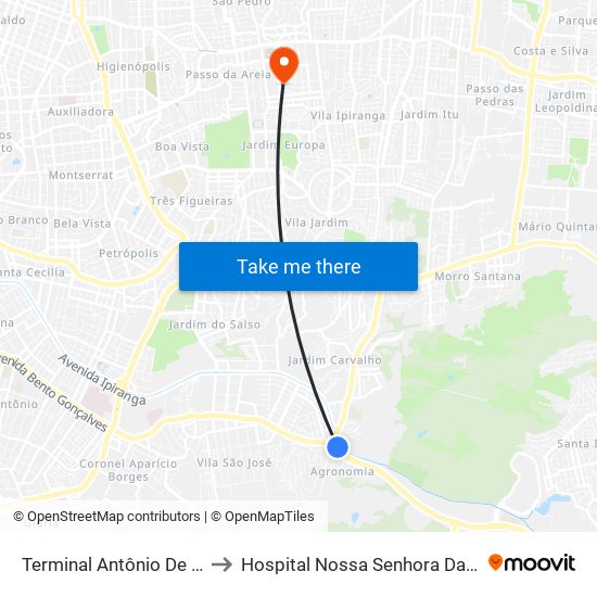 Terminal Antônio De Carvalho to Hospital Nossa Senhora Da Conceição map