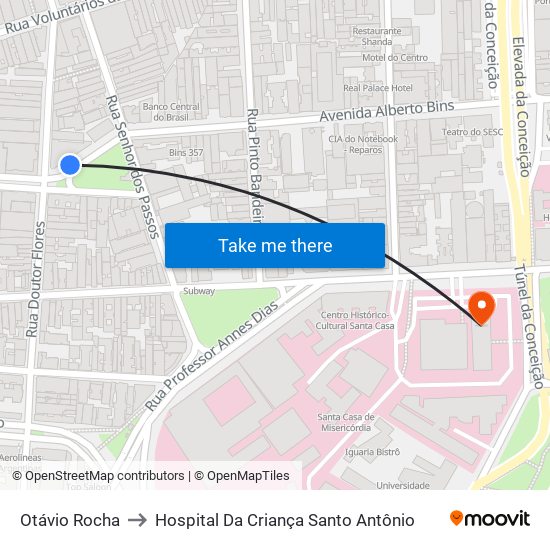 Otávio Rocha to Hospital Da Criança Santo Antônio map