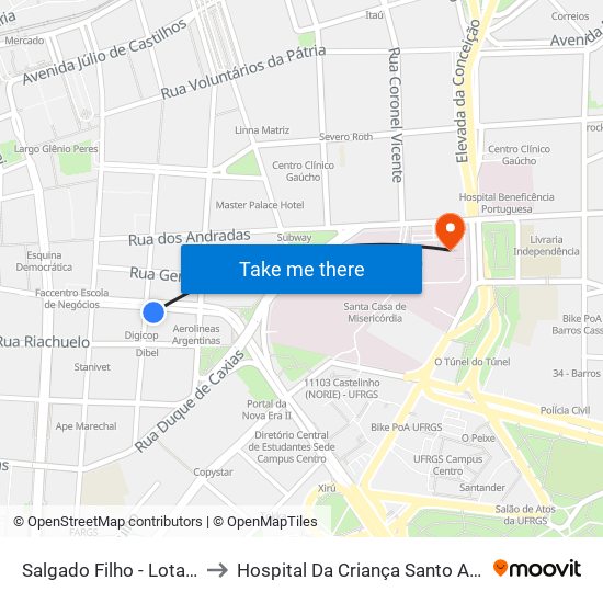 Salgado Filho - Lotações to Hospital Da Criança Santo Antônio map