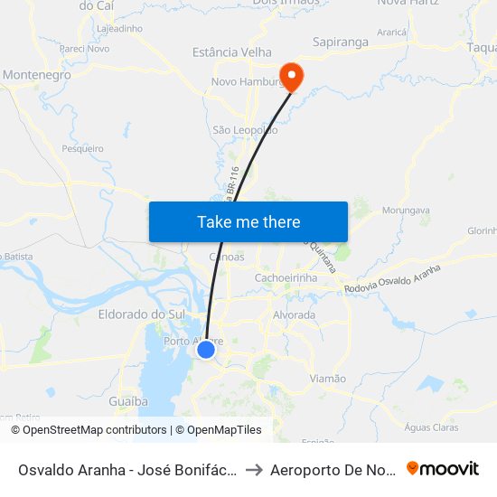 Osvaldo Aranha - José Bonifácio (Fora Do Corredor) to Aeroporto De Novo Hamburgo map