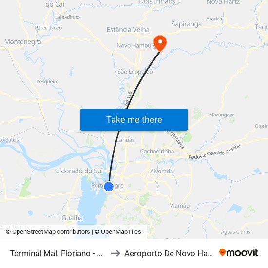 Terminal Mal. Floriano - Mercado to Aeroporto De Novo Hamburgo map