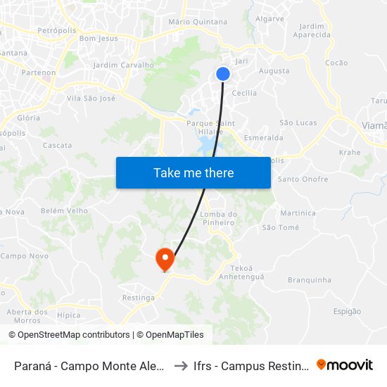 Paraná - Campo Monte Alegre to Ifrs - Campus Restinga map