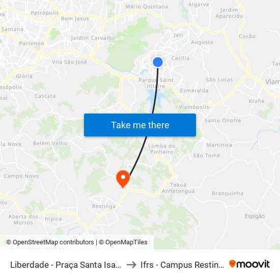 Liberdade - Praça Santa Isabel to Ifrs - Campus Restinga map
