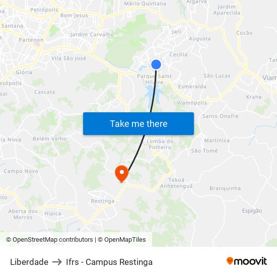 Liberdade to Ifrs - Campus Restinga map