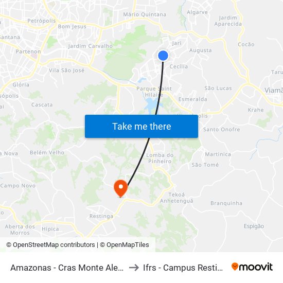 Amazonas - Cras Monte Alegre to Ifrs - Campus Restinga map