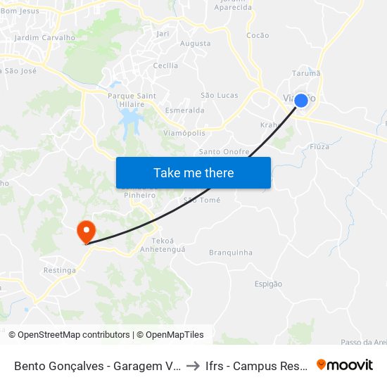 Bento Gonçalves - Garagem Viamão to Ifrs - Campus Restinga map