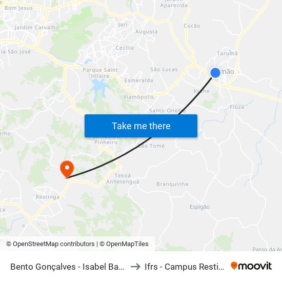 Bento Gonçalves - Isabel Bastos to Ifrs - Campus Restinga map