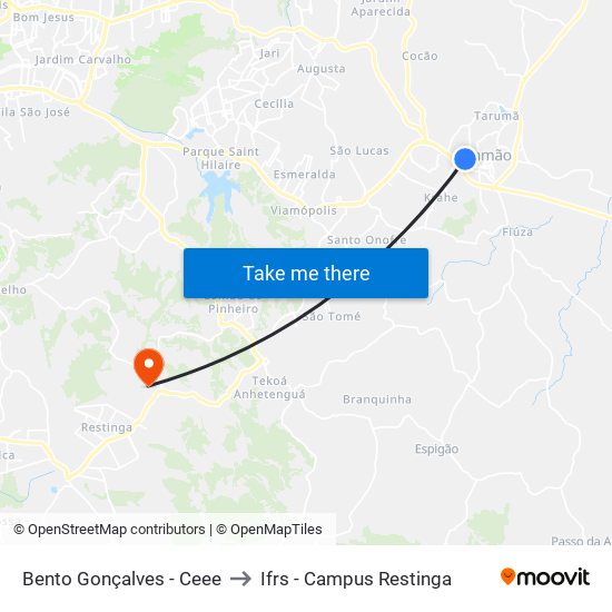 Bento Gonçalves - Ceee to Ifrs - Campus Restinga map