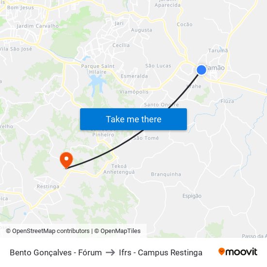 Bento Gonçalves - Fórum to Ifrs - Campus Restinga map
