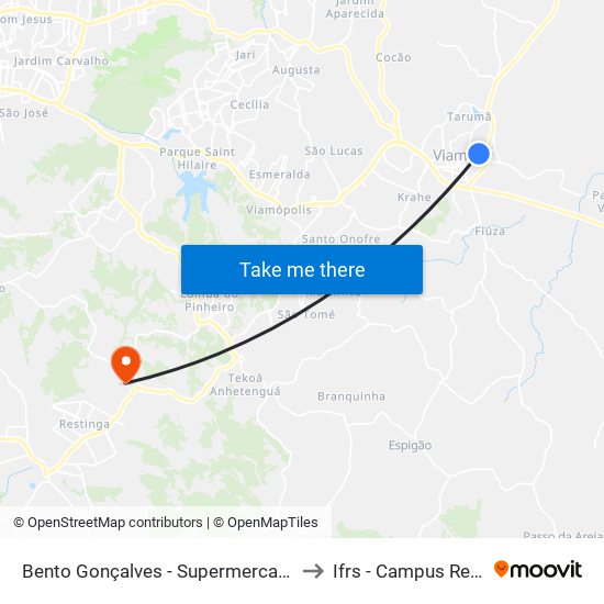 Bento Gonçalves - Supermercado Lisboa to Ifrs - Campus Restinga map