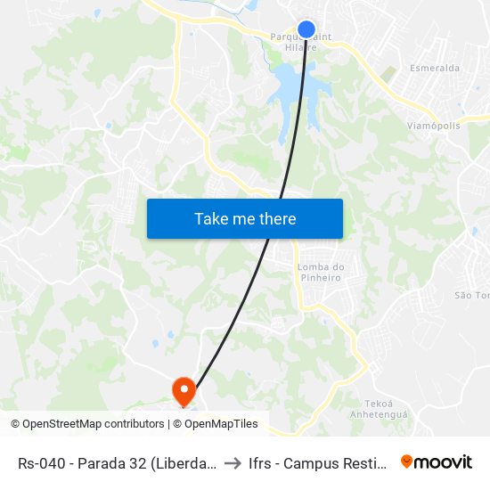 Rs-040 - Parada 32 (Liberdade) to Ifrs - Campus Restinga map