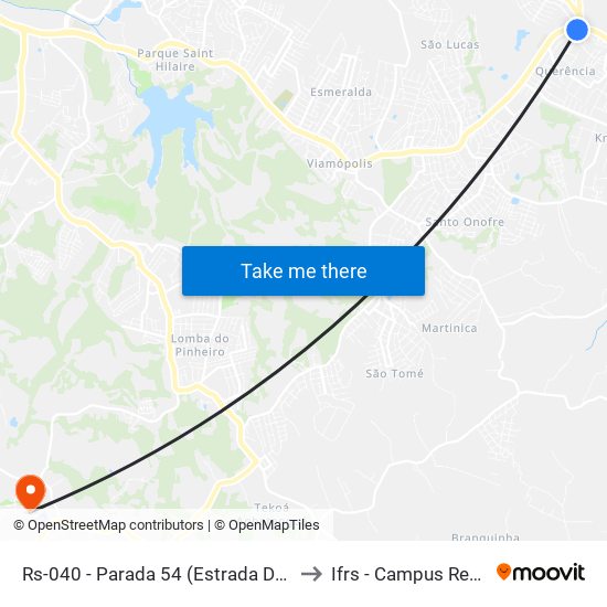 Rs-040 - Parada 54 (Estrada Do Cocão) to Ifrs - Campus Restinga map