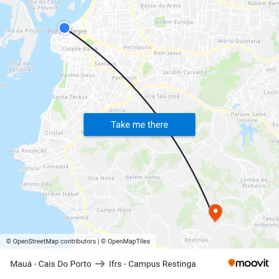 Mauá - Cais Do Porto to Ifrs - Campus Restinga map