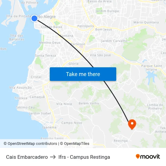 Cais Embarcadero to Ifrs - Campus Restinga map