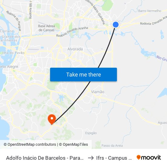 Adolfo Inácio De Barcelos - Parada 85 (Aldeião) to Ifrs - Campus Restinga map