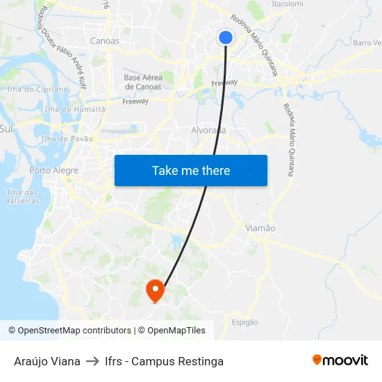 Araújo Viana to Ifrs - Campus Restinga map