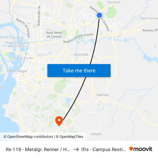 Rs-118 - Metalgr. Renner / Havan to Ifrs - Campus Restinga map