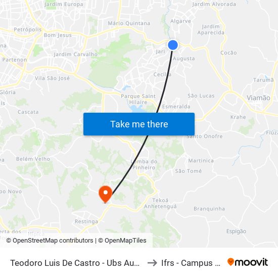 Teodoro Luis De Castro - Ubs Augusta Meneghini to Ifrs - Campus Restinga map