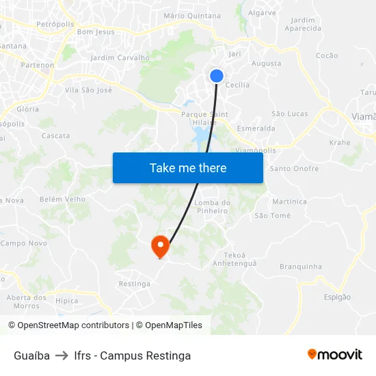 Guaíba to Ifrs - Campus Restinga map