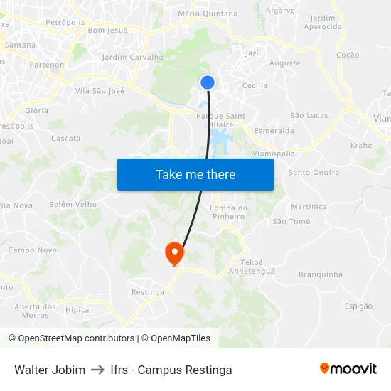 Walter Jobim to Ifrs - Campus Restinga map