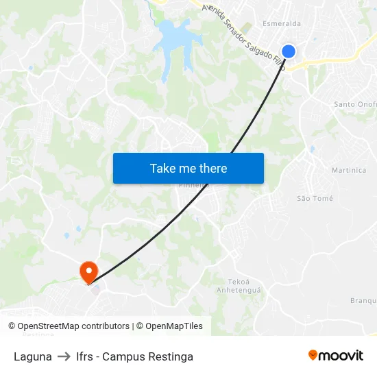 Laguna to Ifrs - Campus Restinga map