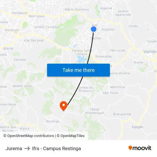 Jurema to Ifrs - Campus Restinga map