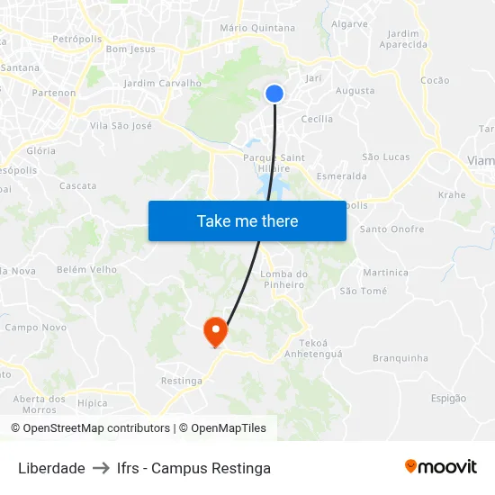 Liberdade to Ifrs - Campus Restinga map