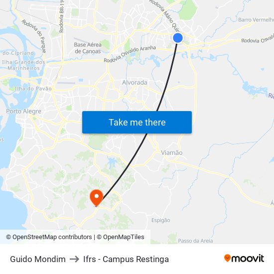 Guido Mondim to Ifrs - Campus Restinga map